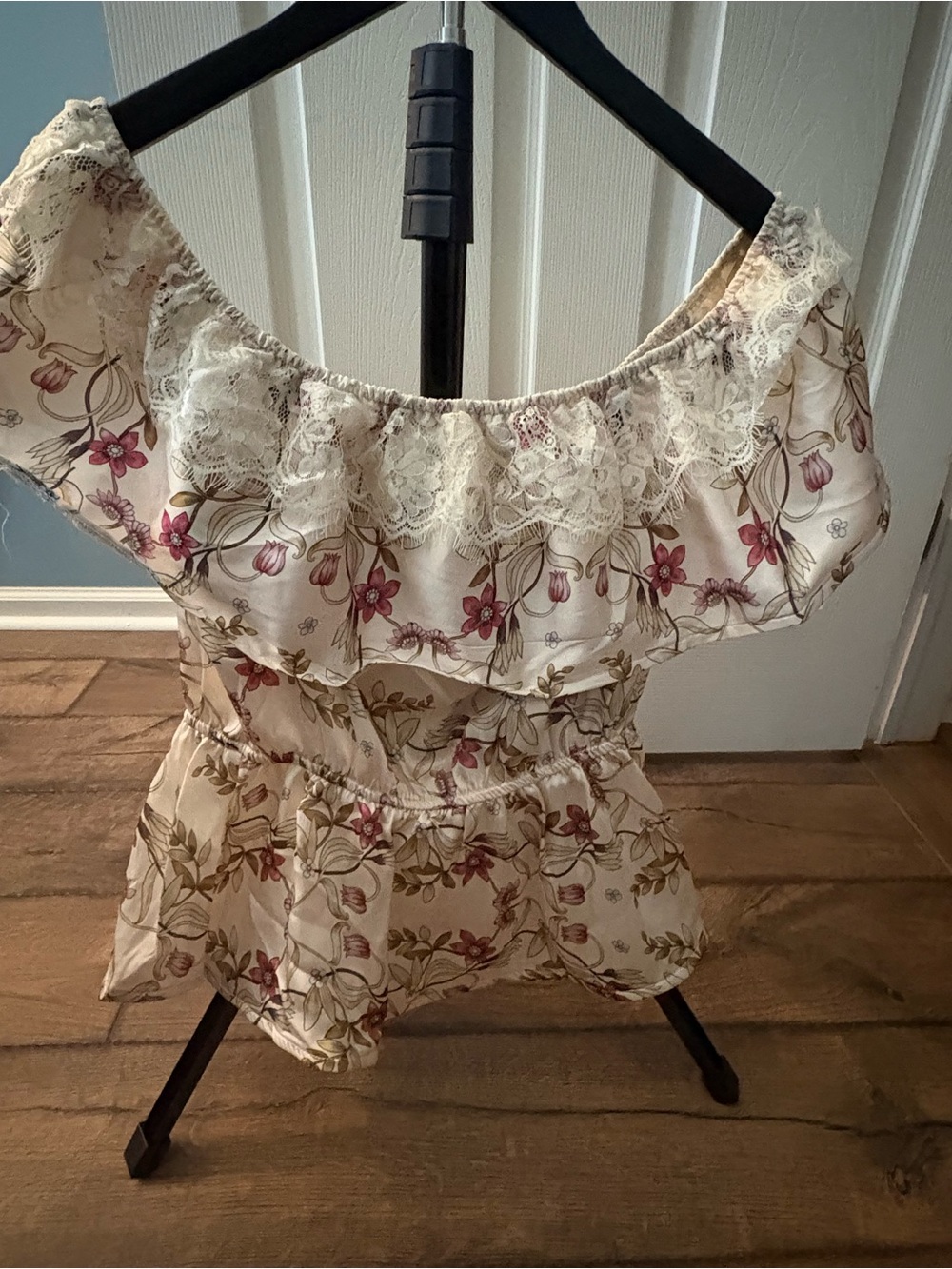 Endless Rose Cream Floral Off-Shoulder Blouse with Lace